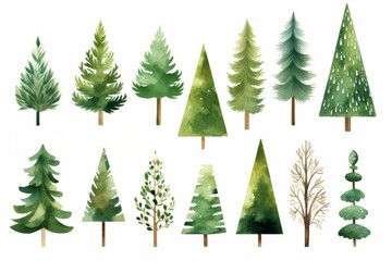 Set of watercolor Christmas tree elements, Generative AI - obrazy, fototapety, plakaty