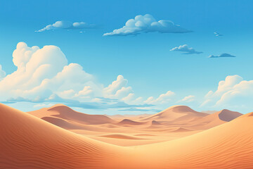 Blue sky with fluffy cloud and Desert landscape with Sand Dunes in hot Sunny day Summer, generative ai 