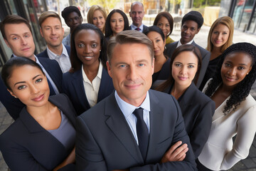 Fototapeta premium group of business people facing to the camera. covering different races, generative ai 