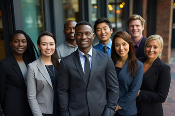 Fototapeta premium group of business people facing to the camera. covering different races, generative ai 