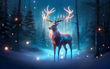 Crédence de cuisine en verre imprimé Forêt des fées A fabulous reindeer in a magical winter forest.