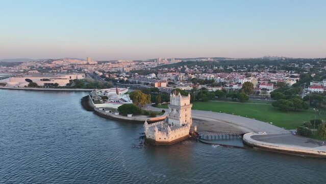 Belem tower in Lisbon, Portugal - medium circle shot
