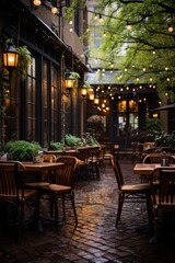  Coffee shop's inviting outdoor seating area, Generative AI