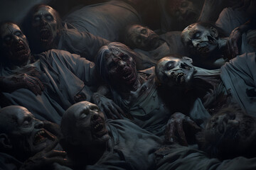 group of zombies sleeping on the floor one over another. Not based on any actual person, scene or pattern.