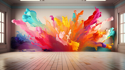 Mixing colorful paints on the wall in room with a window - Powered by Adobe