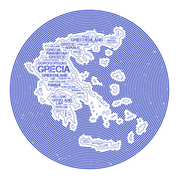 Greece Vector Image. Country round logo design. Greece poster in circular arcs and wordcloud style. Radiant vector illustration.