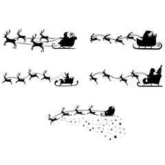 Santa Claus and reindeer sleigh flying, Silhouette Santa and reindeer flying, Santa Claus flying, Santa's sleigh silhouette, December 25