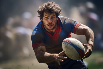 Un joueur de rugby passant le ballon - obrazy, fototapety, plakaty