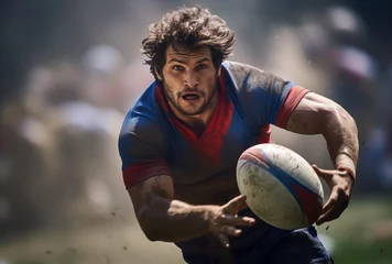 Fotobehang Un joueur de rugby passant le ballon © David Giraud
