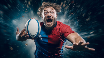 Une image dynamique d'un joueur de rugby dans le feu de l'action