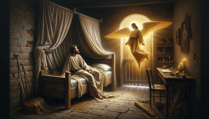 Celestial Revelation: The Angel's Message to St. Joseph in a Bible Dream.