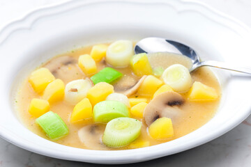 still life of vegetables soup with mushroom