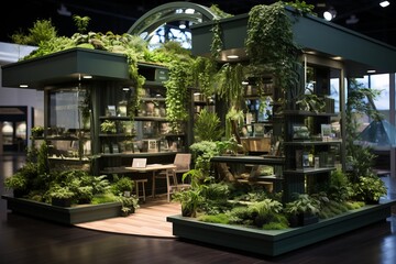 Fototapeta na wymiar Eco-friendly tradeshow booth highlighting sustainable products, Generative AI