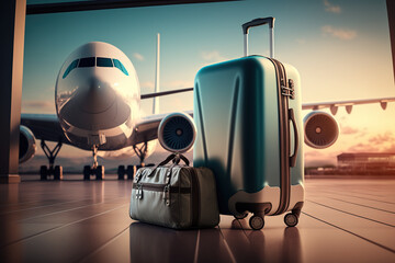 Luggage on the tarmac of the airport. - obrazy, fototapety, plakaty