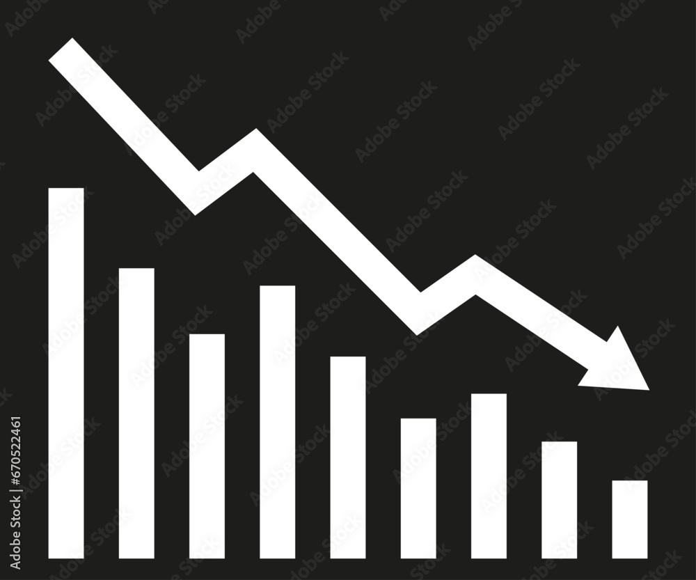 Poster financial crisis concept. decreasing graph with falling columns. vector illustration showing recessi