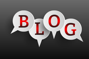 Bold black 'BLOG' lettering on dark background. Illustration representing blogging, social media, internet communication