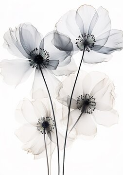 Fototapeta background with transparent x-ray flowers. Botanical design ink for interior design, decor, packaging, invitations, printing
