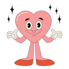 Retro groovy valentine cartoon heart. 70s vibes. 
