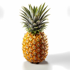 Single whole pineapple isolated on white background