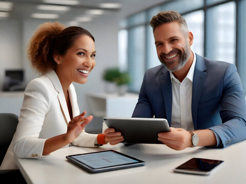 Business people working together in office. Businessman and businesswoman using tablet computer.generated with ai