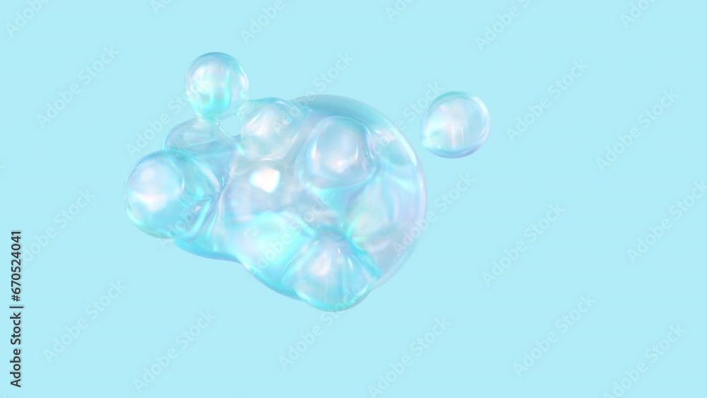 Poster metaball animation of liquid blobs morphing. 3d abstract colorful metaballs background. bright holog