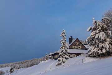 Winter landscape around Mala Upa, Giant Mountains (Krkonose), Eastern Bohemia, Czech Republic - obrazy, fototapety, plakaty