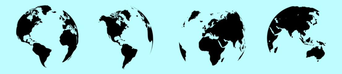 Realistic world map in globe shape. Earth globes collection on isolated background. 