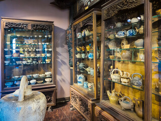 Ho Chi Minh City, Vietnam - Sept 29, 2023: Medicinal jars and urns at The Museum of Traditional...