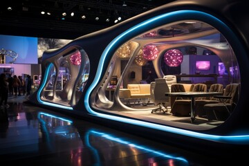 Tradeshow booth with a futuristic theme and holographic elements, Generative AI - obrazy, fototapety, plakaty