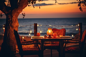 Romantic Oceanfront Dining: Cozy Candlelit Table