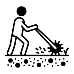 cultivation tiller with farmer concept, break up hard and compact soil vector icon design, Outdoor Decor symbol Farm and Plant sign Mulching and Landscaping stock illustration