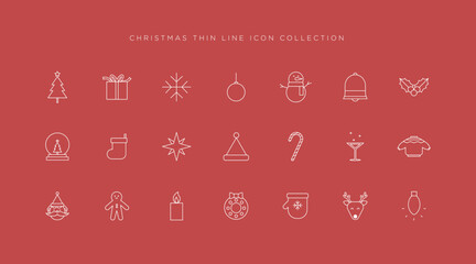 Christmas symbol icon collection in thin line