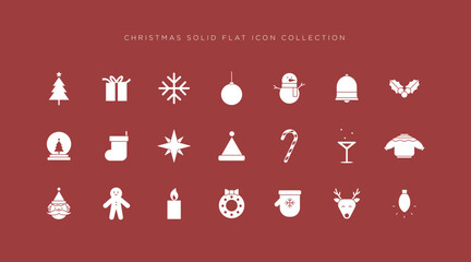 Christmas symbol icon collection in flat solid style - obrazy, fototapety, plakaty