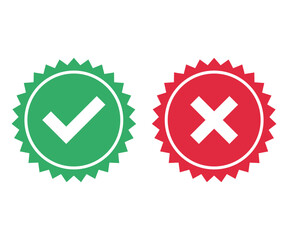 Checkmark and Crossmark vector icon in star badge. Symbol of approval and rejected