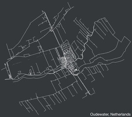 Detailed hand-drawn navigational urban street roads map of the Dutch city of OUDEWATER, NETHERLANDS with solid road lines and name tag on vintage background