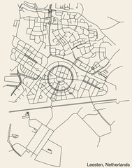 Detailed hand-drawn navigational urban street roads map of the Dutch city of LEESTEN, NETHERLANDS with solid road lines and name tag on vintage background