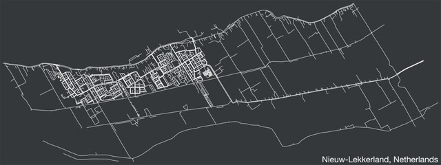 Detailed hand-drawn navigational urban street roads map of the Dutch city of NIEUW-LEKKERLAND, NETHERLANDS with solid road lines and name tag on vintage background