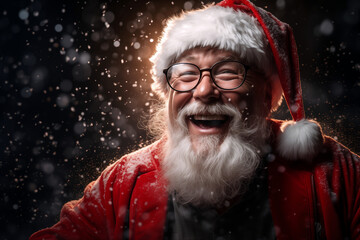 asian santa claus with a beard laughing and having fun during christmas night. funny christmas image with copy space.