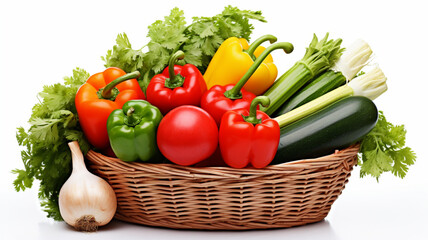 Basket Full of Vegetables on White Background Generative AI