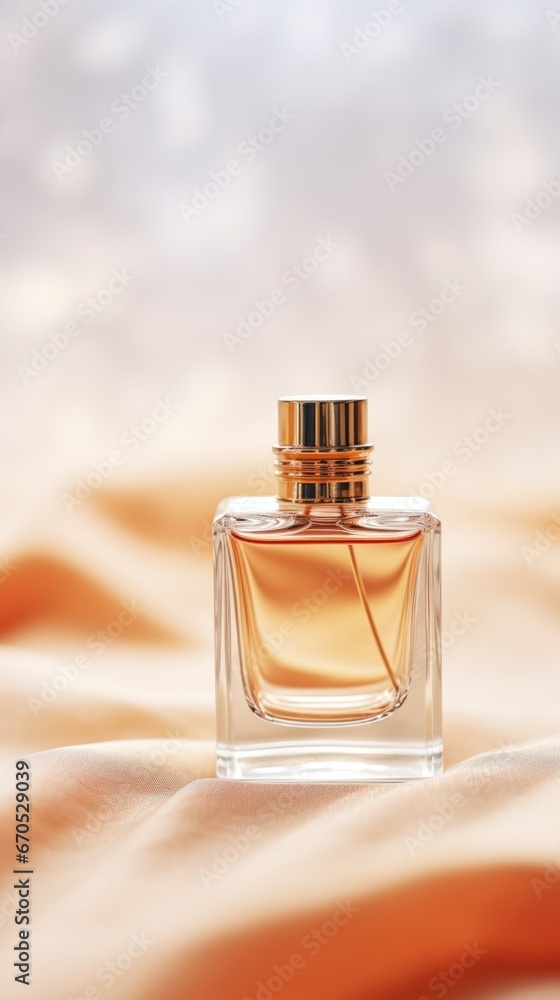 Sticker A perfume bottle on a cloth background, AI