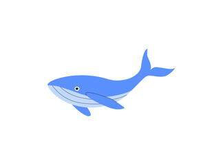 Whale in flat style. Sea animal. World Whale Day. Underwater world. Marine sea-life. Protect ocean and marine mammals. Vector illustration for print, card, logo, poster, banner.