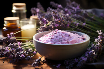Obraz na płótnie Canvas Organic ingredients used in the cosmetics, lavender fresh herbs.