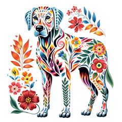 Image of pattern design using Great Dane dog and flowers and leaves. Pet. Animals. Illustration, Generative AI.