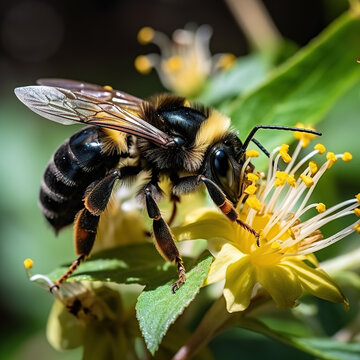 Image of carpenter bee on flowers on natural background. Insect.