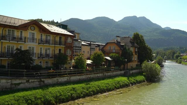 Beautiful Houses of Spa Town Bad Ischl with River Traun