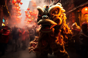 Festividad de año nuevo chino. pasacalles de dragones.