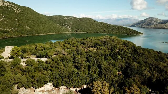 Drone view of Butrint acheological site, Albania, Europe
Reveal of the entire site