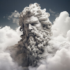 Escultura de un dios entre las nubes. Zeus. - obrazy, fototapety, plakaty