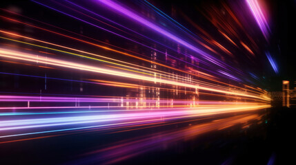 Fototapeta na wymiar Blurred of Neon futuristic flashes on black background. Motion light lines backdrop.