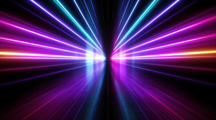 Obraz premium Blurred of Neon futuristic flashes on black background. Motion light lines backdrop.